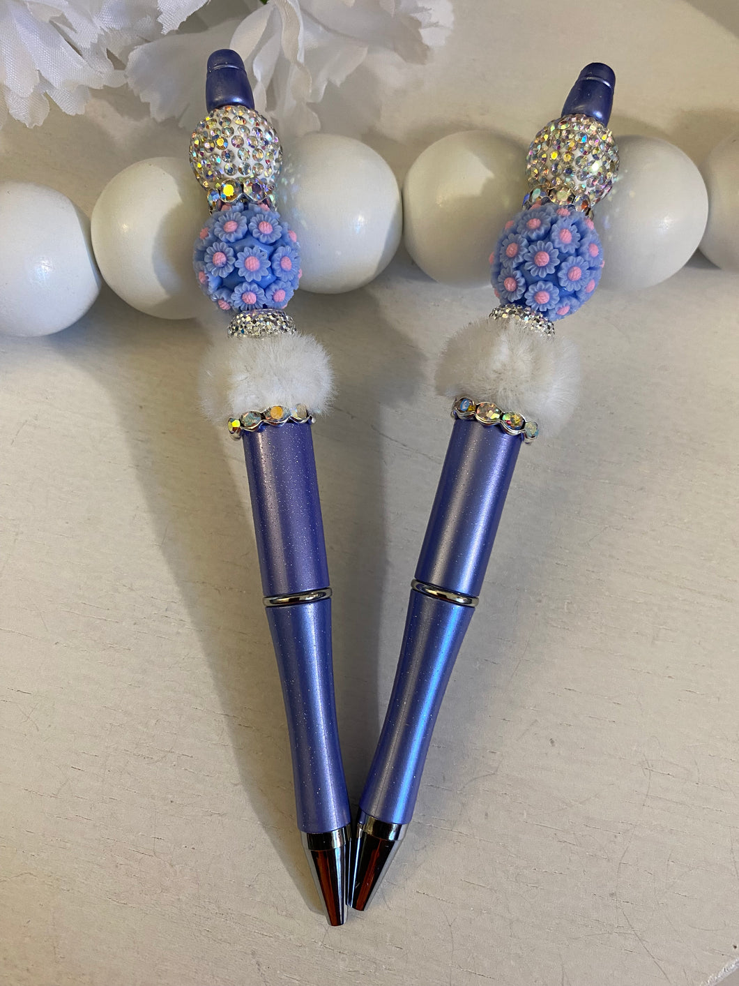June Collection - RTS - Periwinkle Fancy” Retractable Beaded Pens