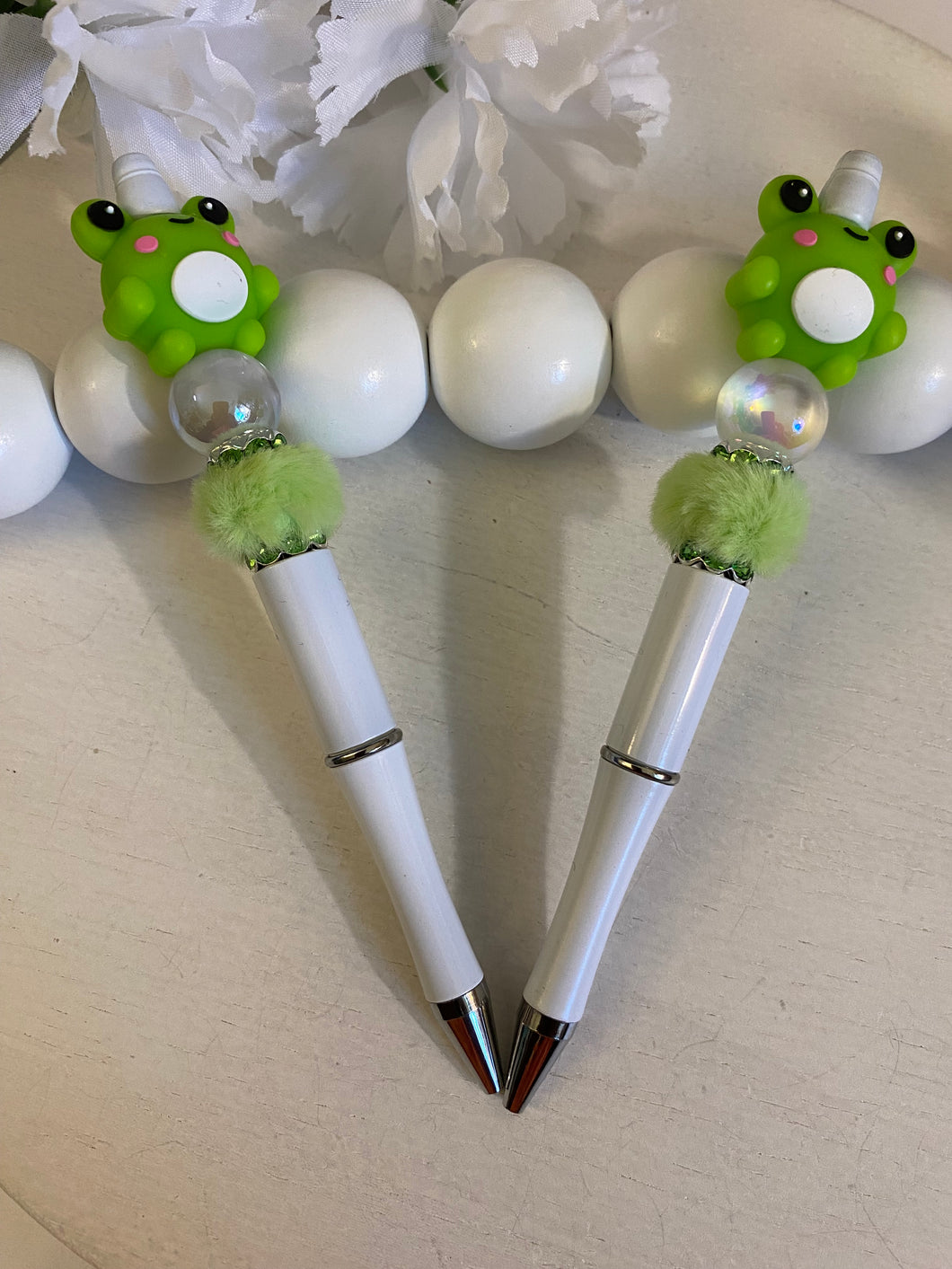 June Collection - RTS - “3D Frogs”  Retractable Beaded Pens