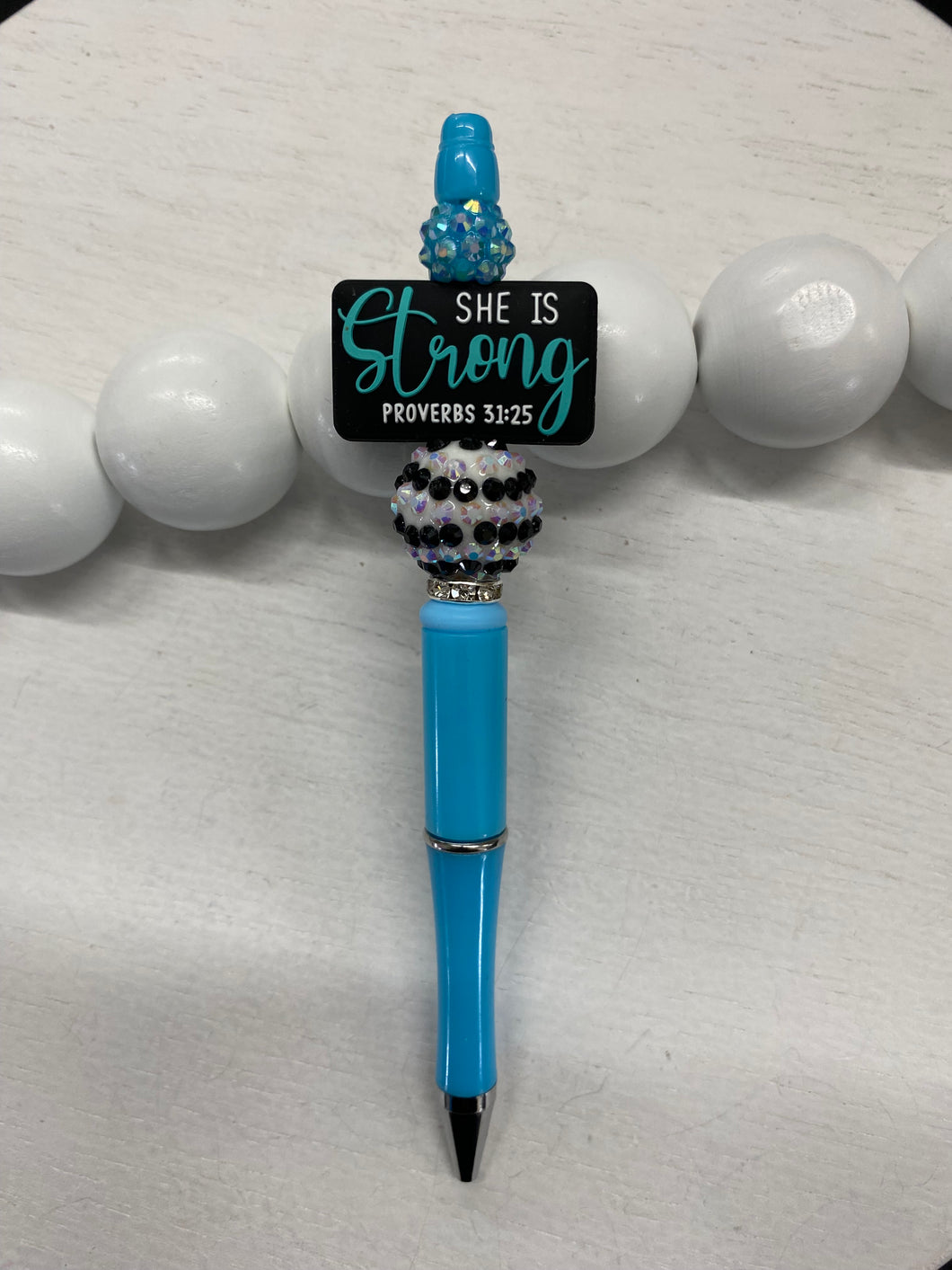RTS - “SHE IS STRONG…” Retractable Beaded Pens